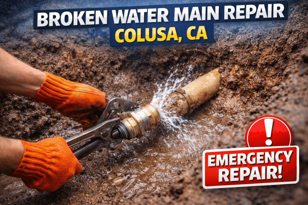 Broken water main repair in Colusa CA with underground water line repair