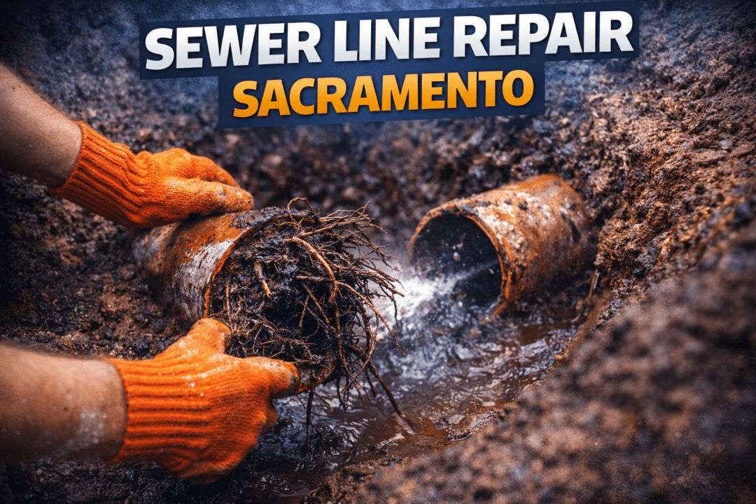 Sewer line repair in Sacramento CA fixing root intrusion and blocked drain pipe