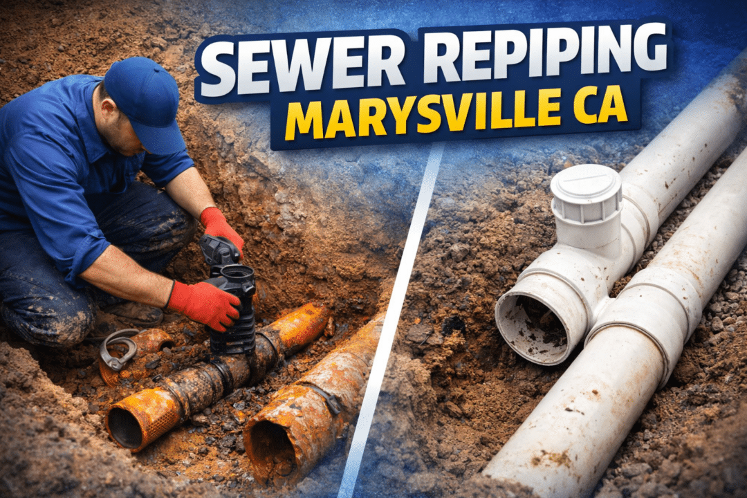 Sewer repiping in Marysville CA with cleanout installation by McKee Brothers Plumbing